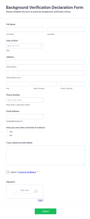 Background Verification Declaration Form Template