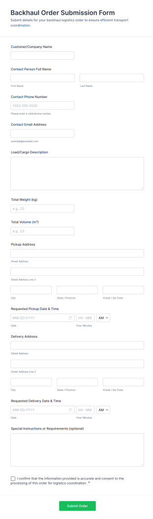 Backhaul Order Submission Form Template