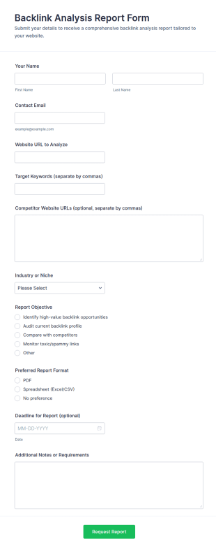 Backlink Analysis Report Form Template