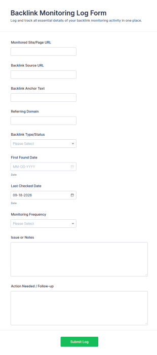 Backlink Monitoring Log Form Template