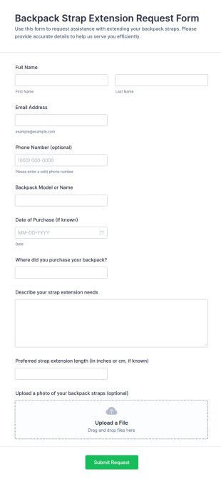 Backpack Strap Extension Request Form Template
