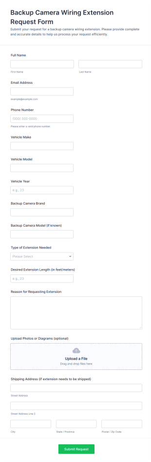 Backup Camera Wiring Extension Request Form Template