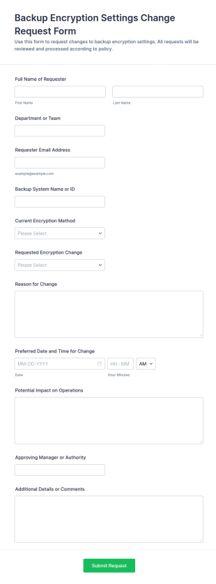 Backup Encryption Settings Change Request Form Template