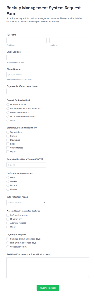 Backup Management System Request Form Template
