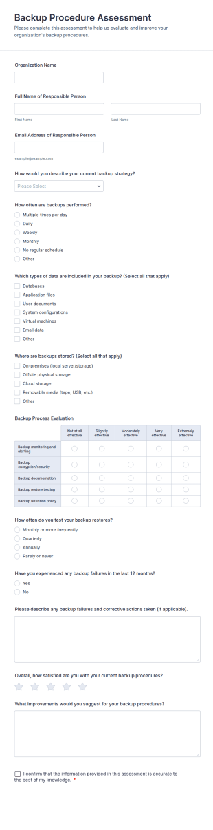 Backup Procedure Assessment Form Template