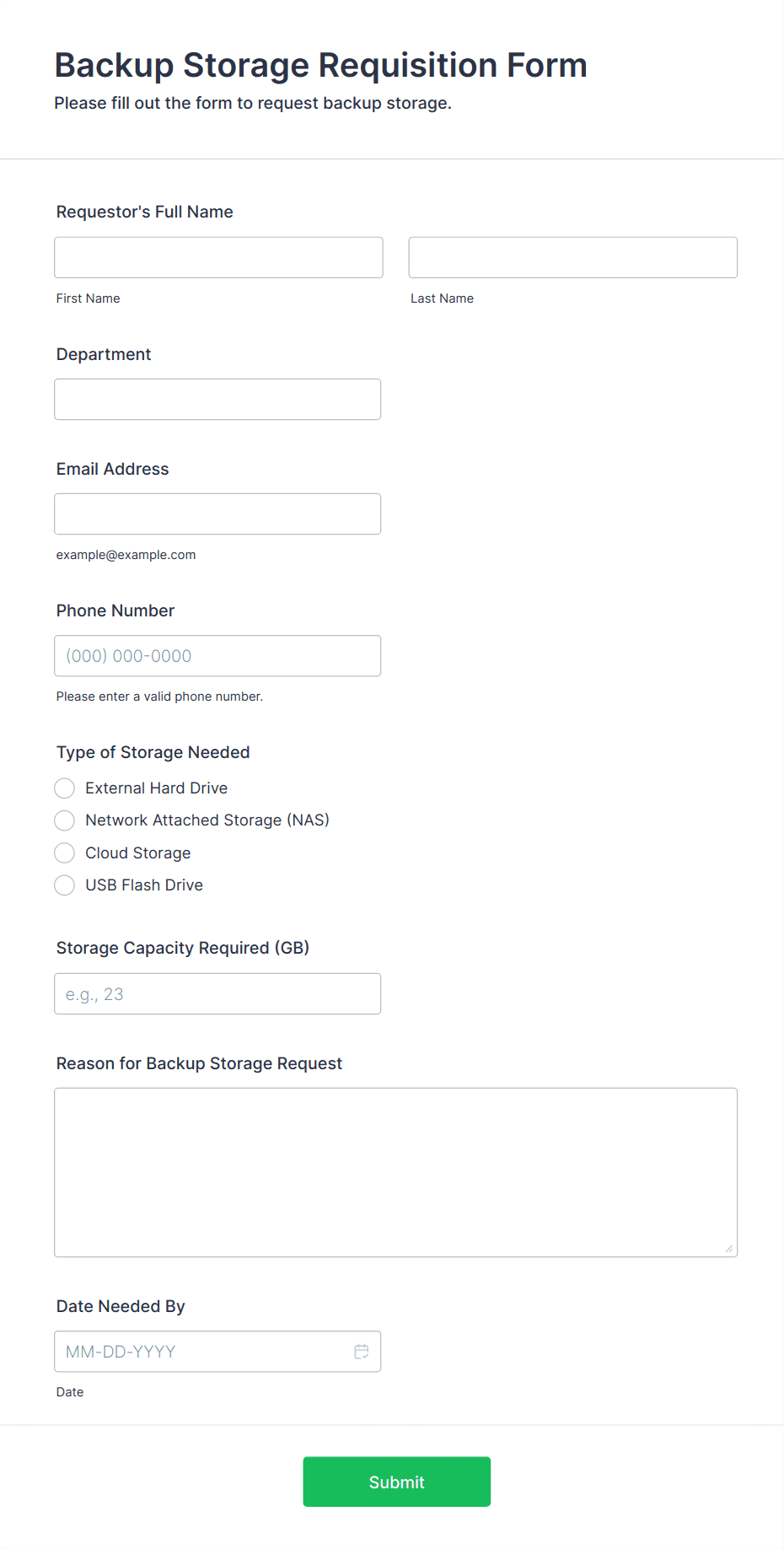 Backup Storage Requisition Form Template | Jotform