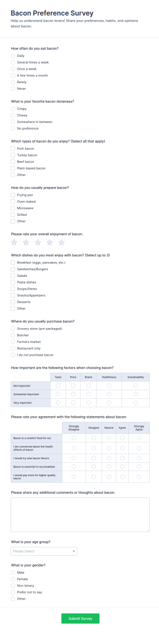 Bacon Preference Survey Form Template