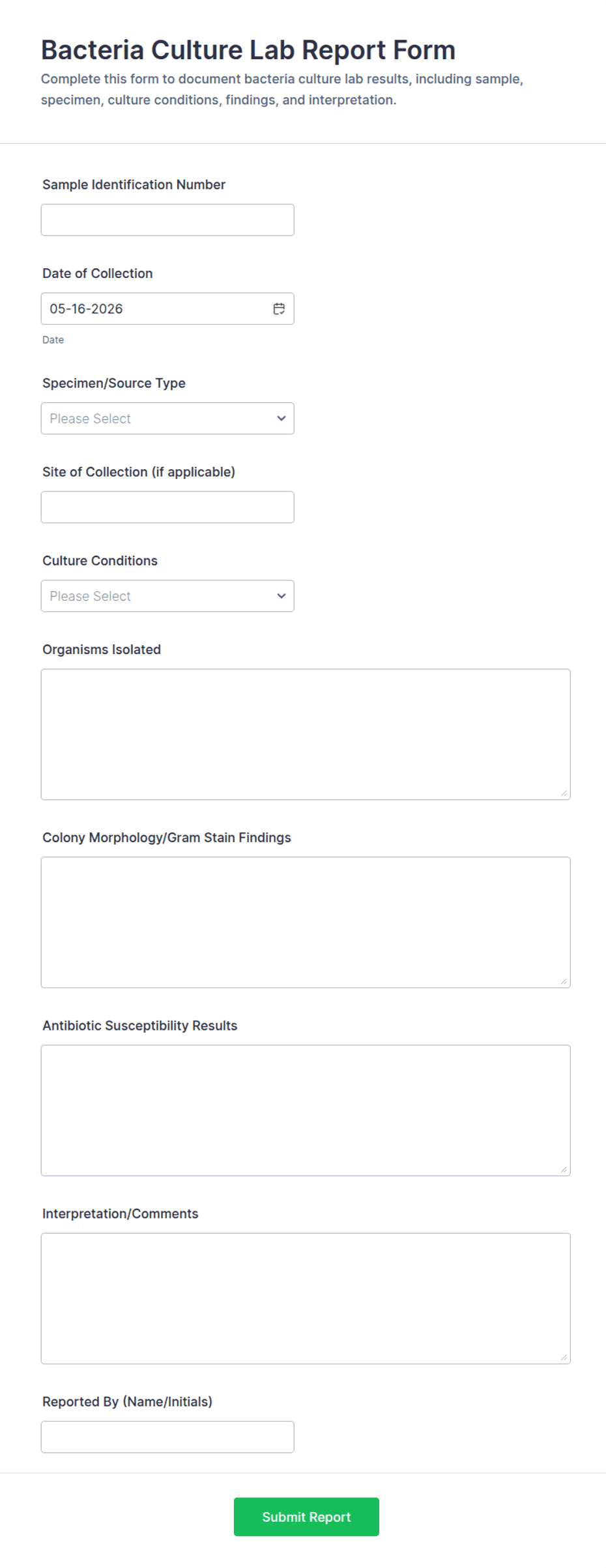 Bacteria Culture Lab Report Form Template | Jotform