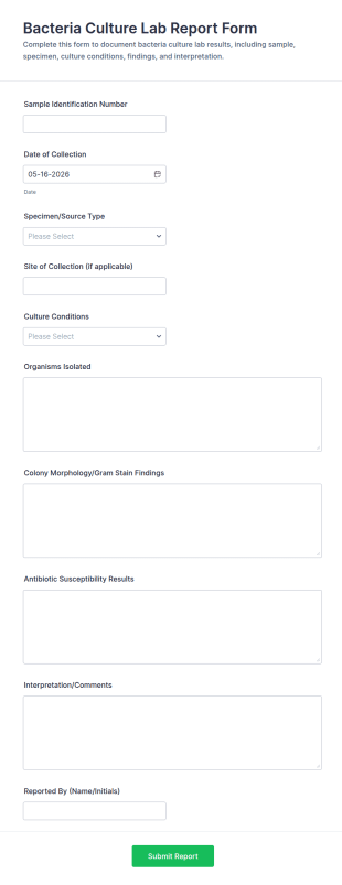 Bacteria Culture Lab Report Form Template