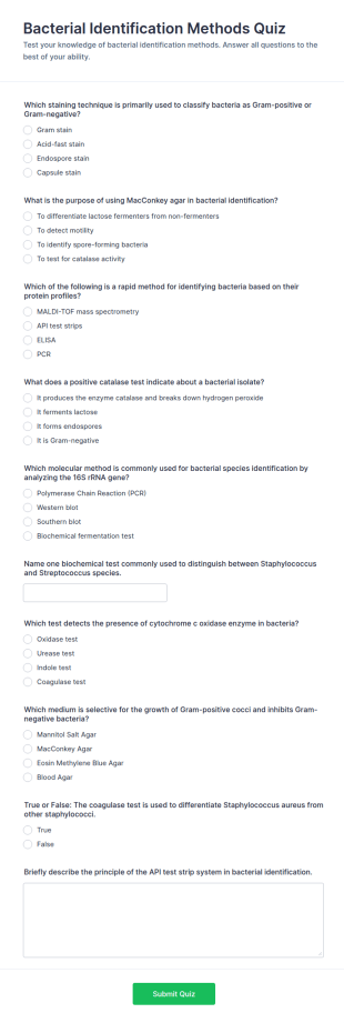 Bacterial Identification Methods Quiz Form Template