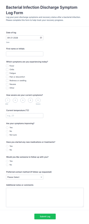 Bacterial Infection Discharge Symptom Log Form Template