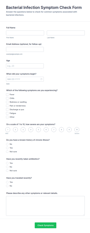 Bacterial Infection Symptom Check Form Template