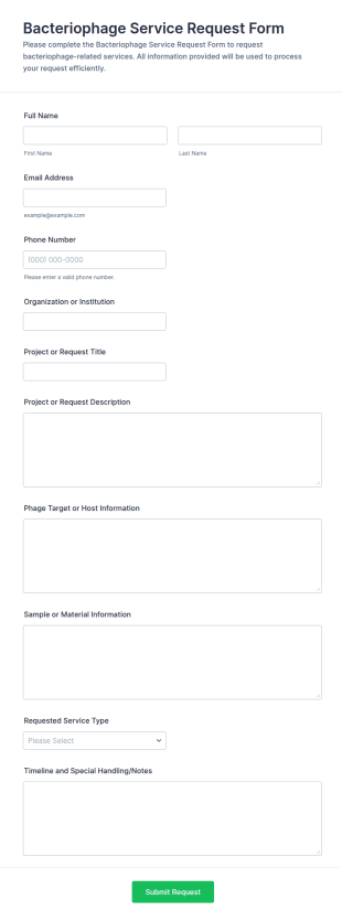 Bacteriophage Service Request Form Template