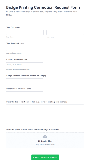 Badge Printing Correction Request Form Template