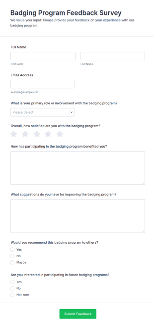 Badging Program Feedback Survey Form Template