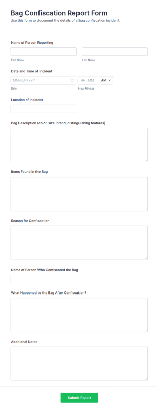 Bag Confiscation Report Form Template