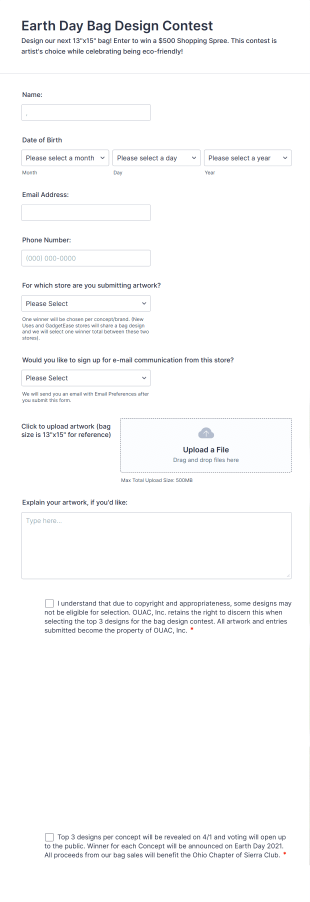 Bag Design Contest Form Template