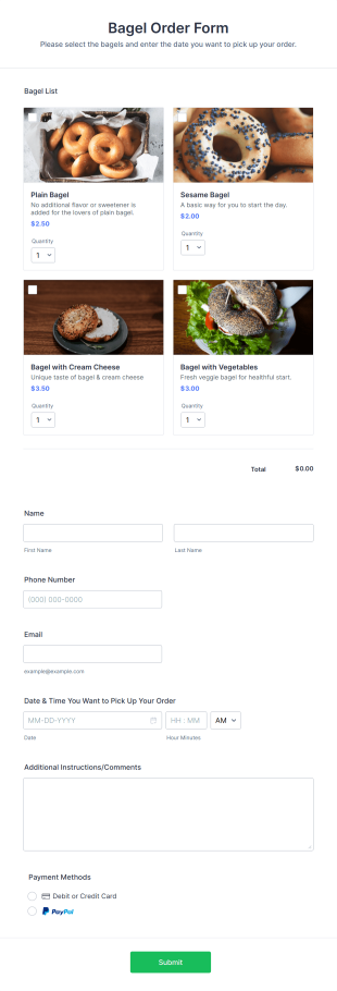 Bagel Order Form Template