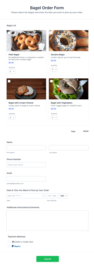 Bagel Order Form Template