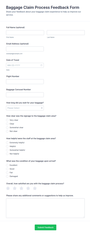 Baggage Claim Process Feedback Form Template