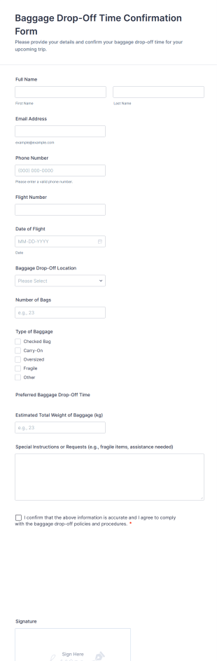 Baggage Drop Off Time Confirmation Form Template