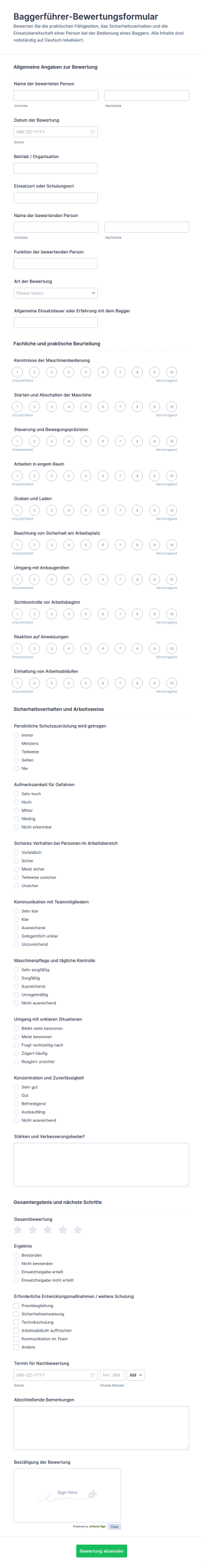 Baggerfahrer Bewertung Umfrage