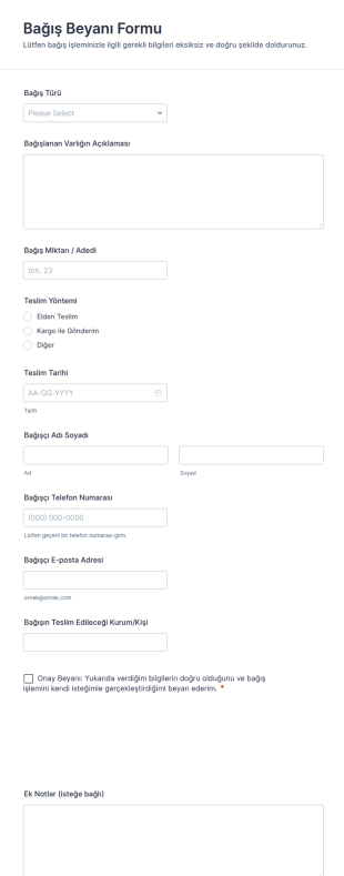 Bağış Bildirimi Form Şablonu