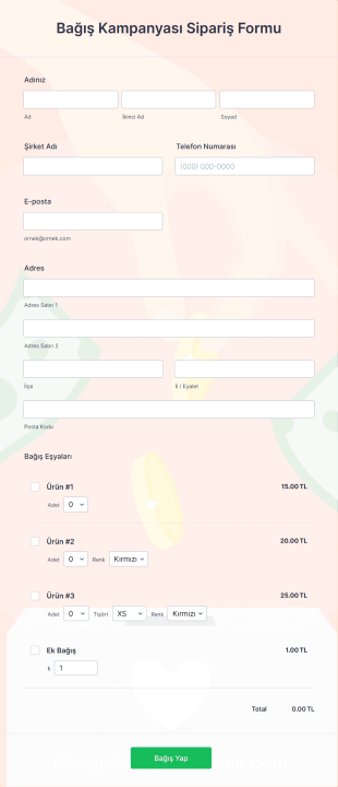 Bağış Kampanyası Sipariş Form Şablonu