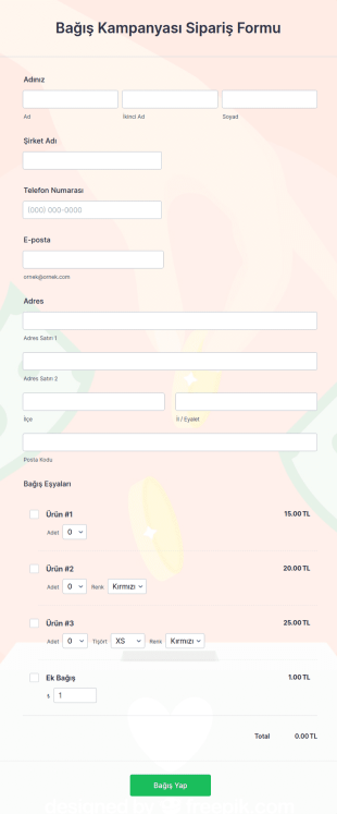 Bağış Kampanyası Sipariş Form Şablonu