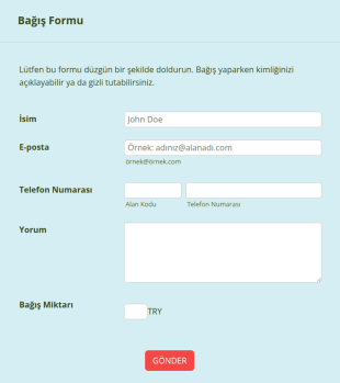 Bağış Ödeme Form Şablonu