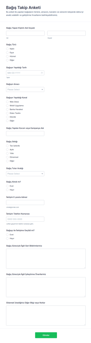 Bağış Takip Anketi Form Şablonu