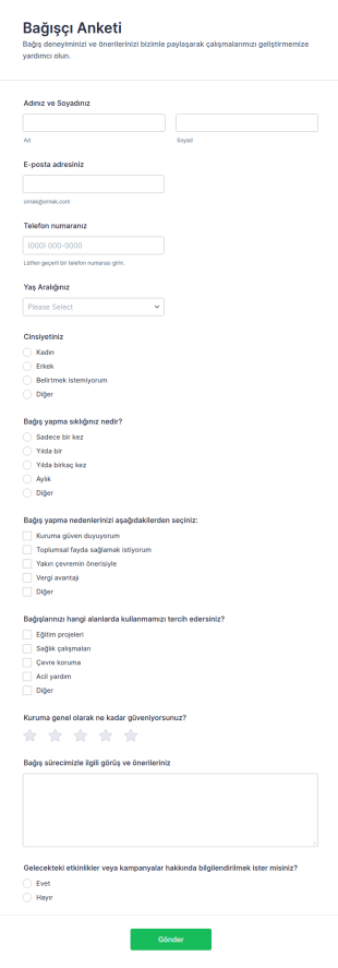 Bağışçı Anketi Form Şablonu