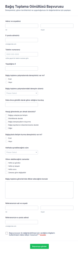 Bağışçı Arka Plan Kontrol Form Şablonu