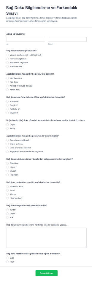 Bağlantı Doku Testi Anketi Form Şablonu