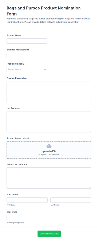 Bags And Purses Product Nomination Form Template