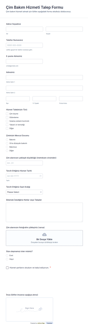 Bahçe Bakım Hizmetleri Formu 🌿 Form Şablonu