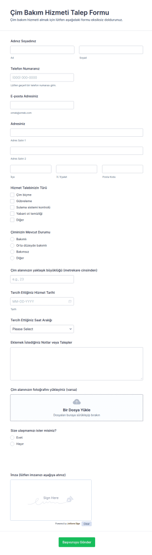 Bahçe Bakım Hizmetleri Formu 🌿 Form Şablonu