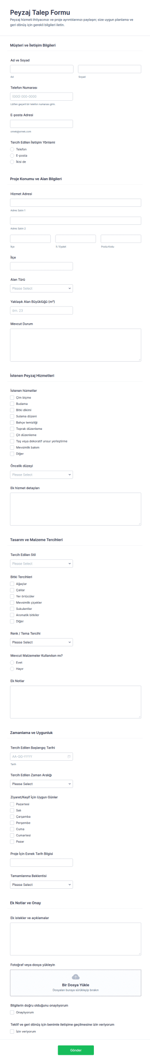 Bahçe Düzenleme Talep Form Şablonu