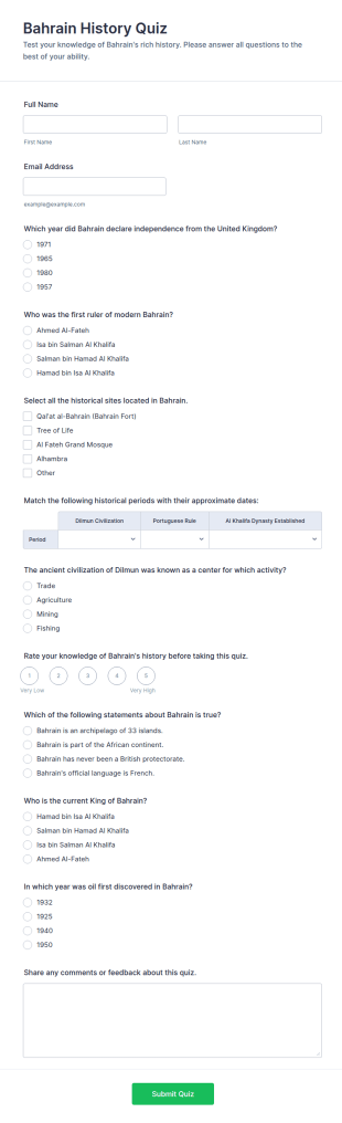 Bahrain History Quiz Form Template