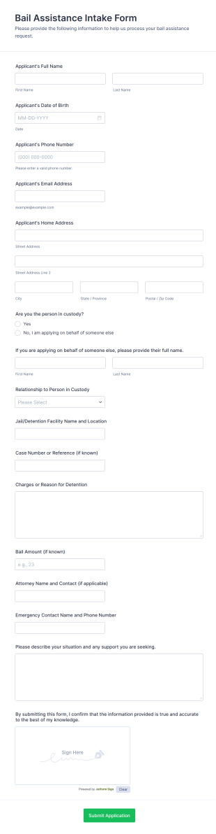 Bail Assistance Intake Form Template