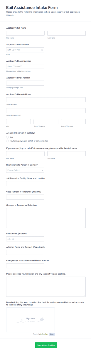 Bail Assistance Intake Form Template