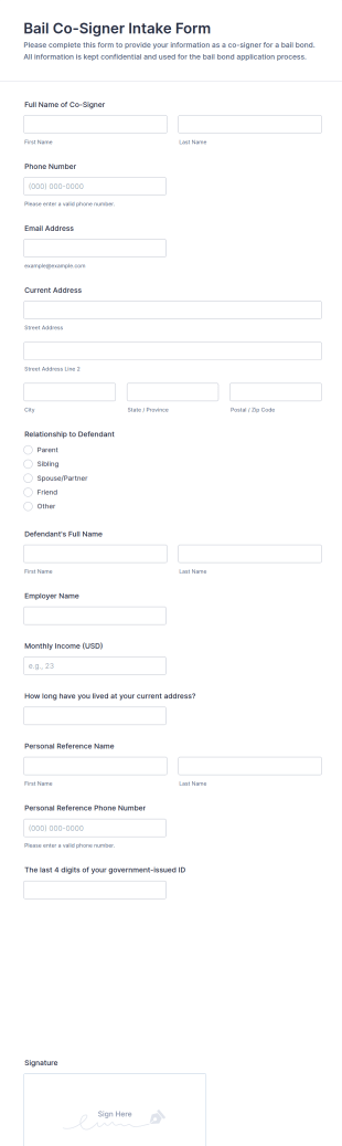 Bail Co Signer Intake Form Template