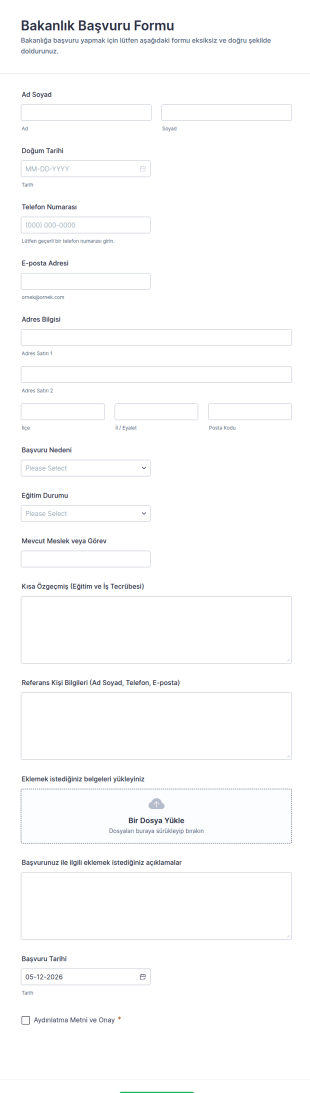 Bakanlık Başvuru Form Şablonu