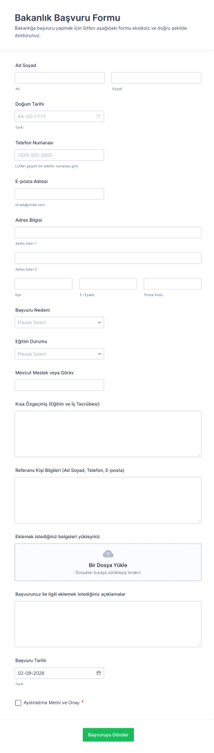 Bakanlık Başvuru Form Şablonu