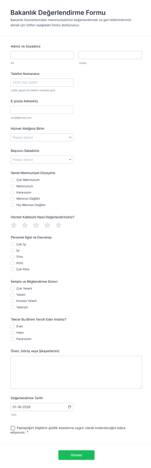 Bakanlık Değerlendirme Form Şablonu