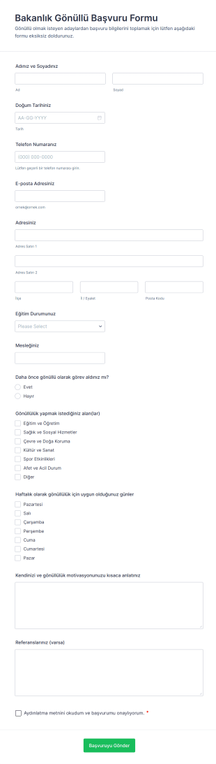 Bakanlık Gönüllü Başvuru Form Şablonu