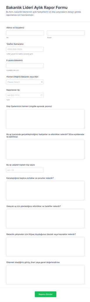 Bakanlık Lideri Aylık Rapor Form Şablonu