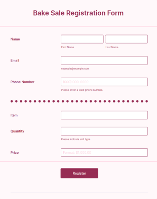 Bake Sale Registration Form Template