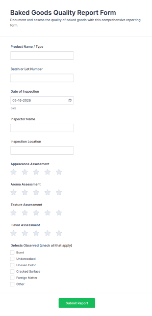 Baked Goods Quality Report Form Template