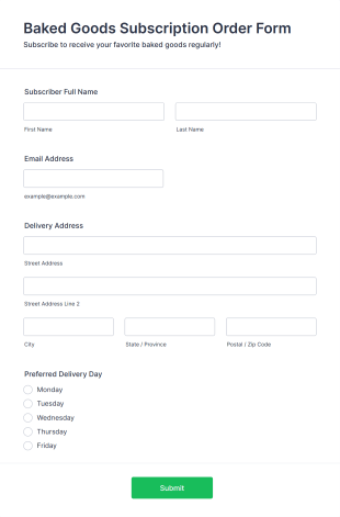 Baked Goods Subscription Order Form Template